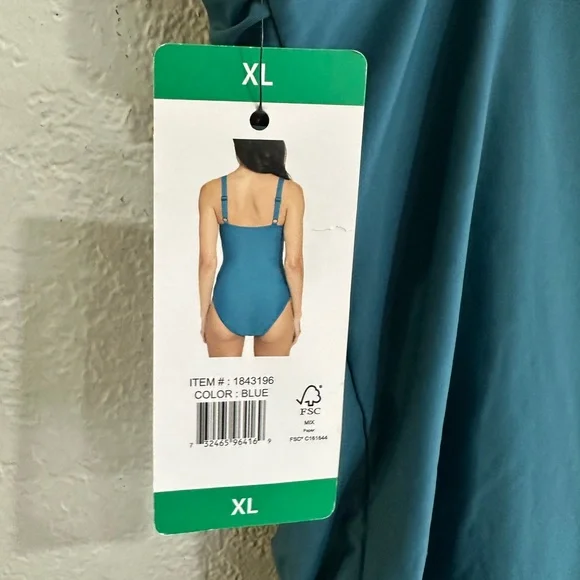 DKNY Teal Ruched One Piece Swimsuit Size XL - Picture 9 of 16
